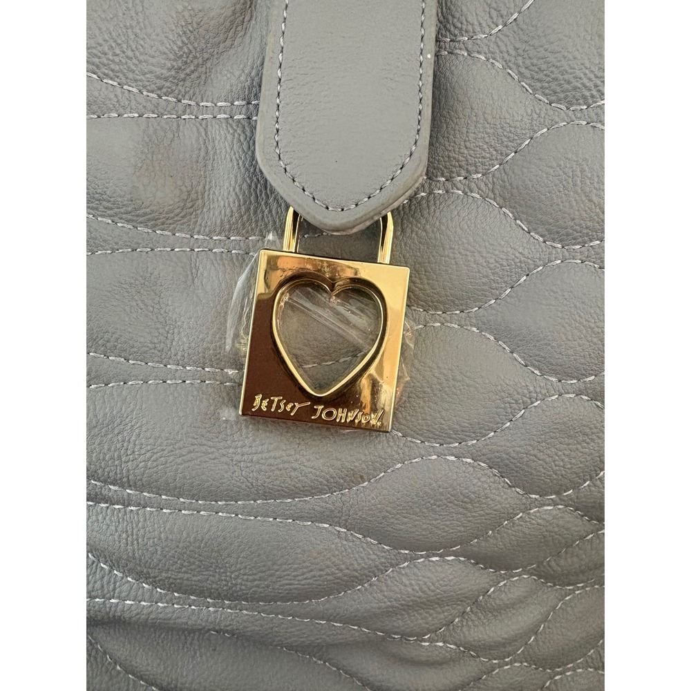 Betsey Johnson Grey Quilted Satchel Heart Lock Scarf Accent Crossbody NWOT - Picture 3 of 8